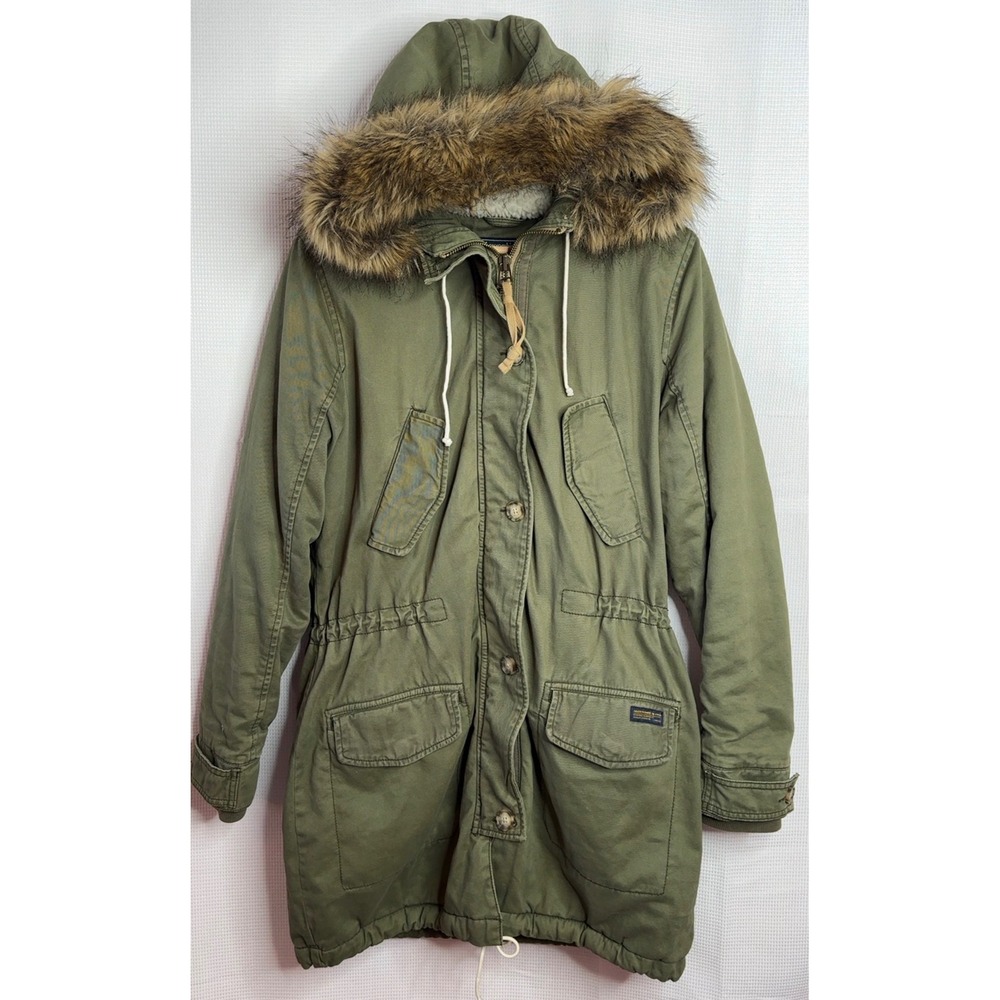 Abercrombie & Fitch Womens Military Utility Winter Parka Sherpa Lined Green L
